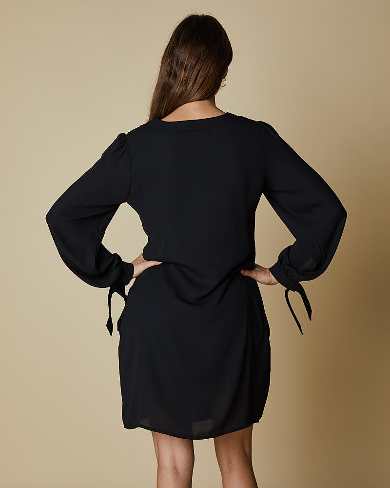 V Neck Front Dress with Tie Sleeves