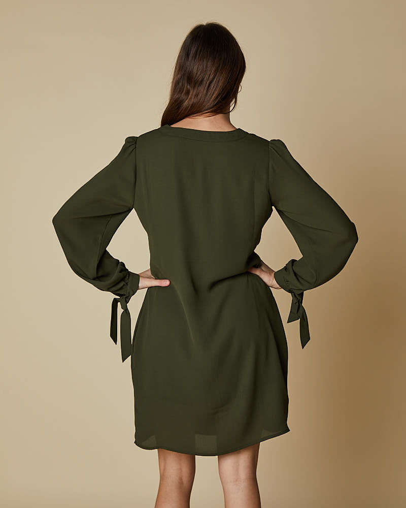 V Neck Front Dress with Tie Sleeves