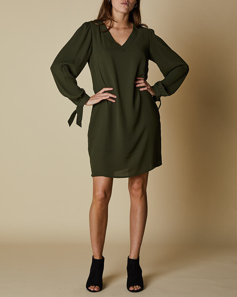 V Neck Front Dress with Tie Sleeves