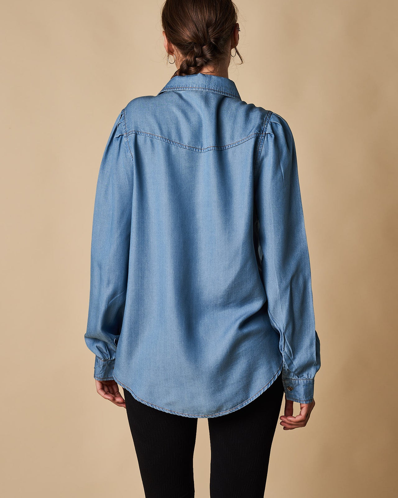 Tencel Shirt with Pleat Sleeve Detail
