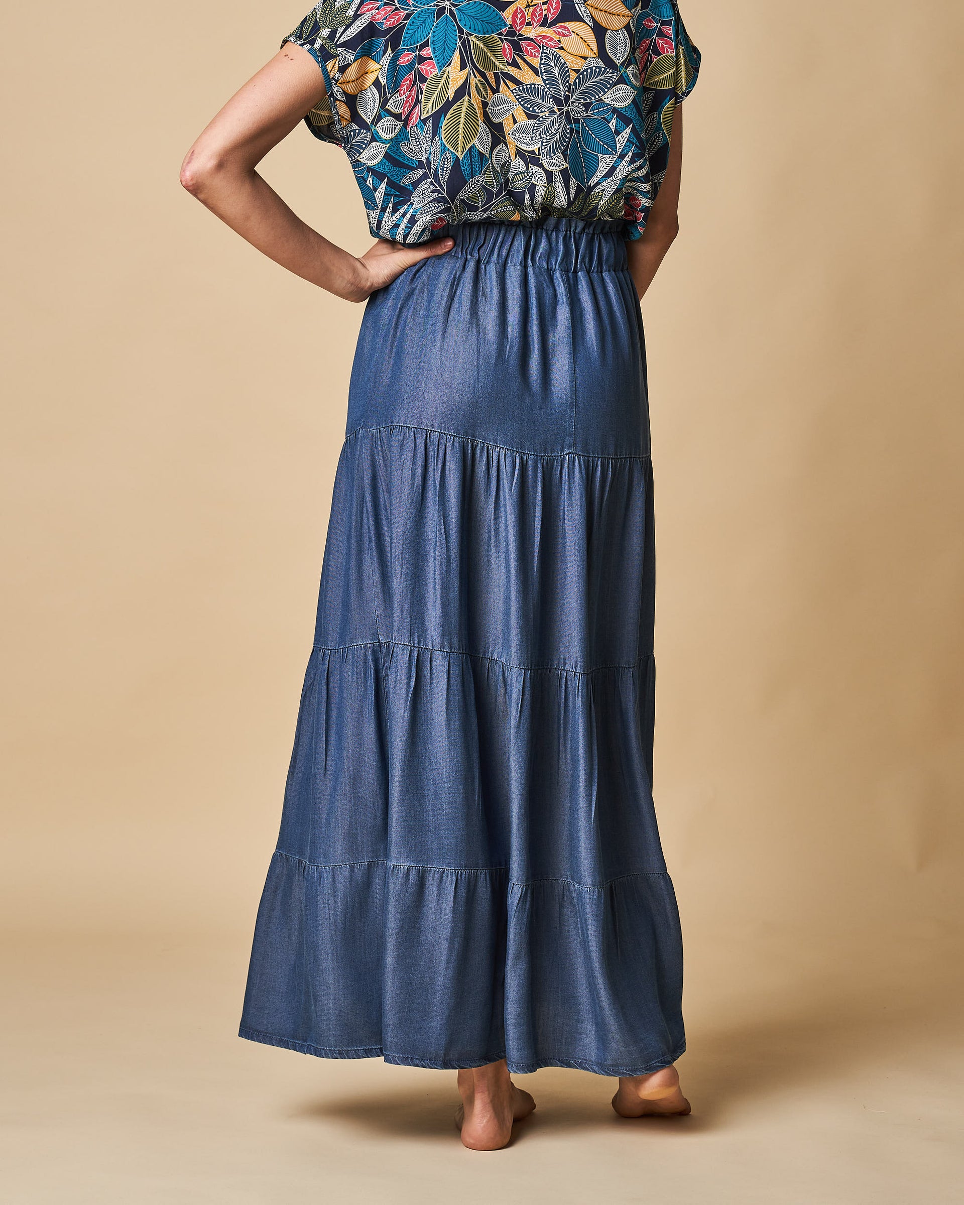 Tiered Tencel Maxi Skirt