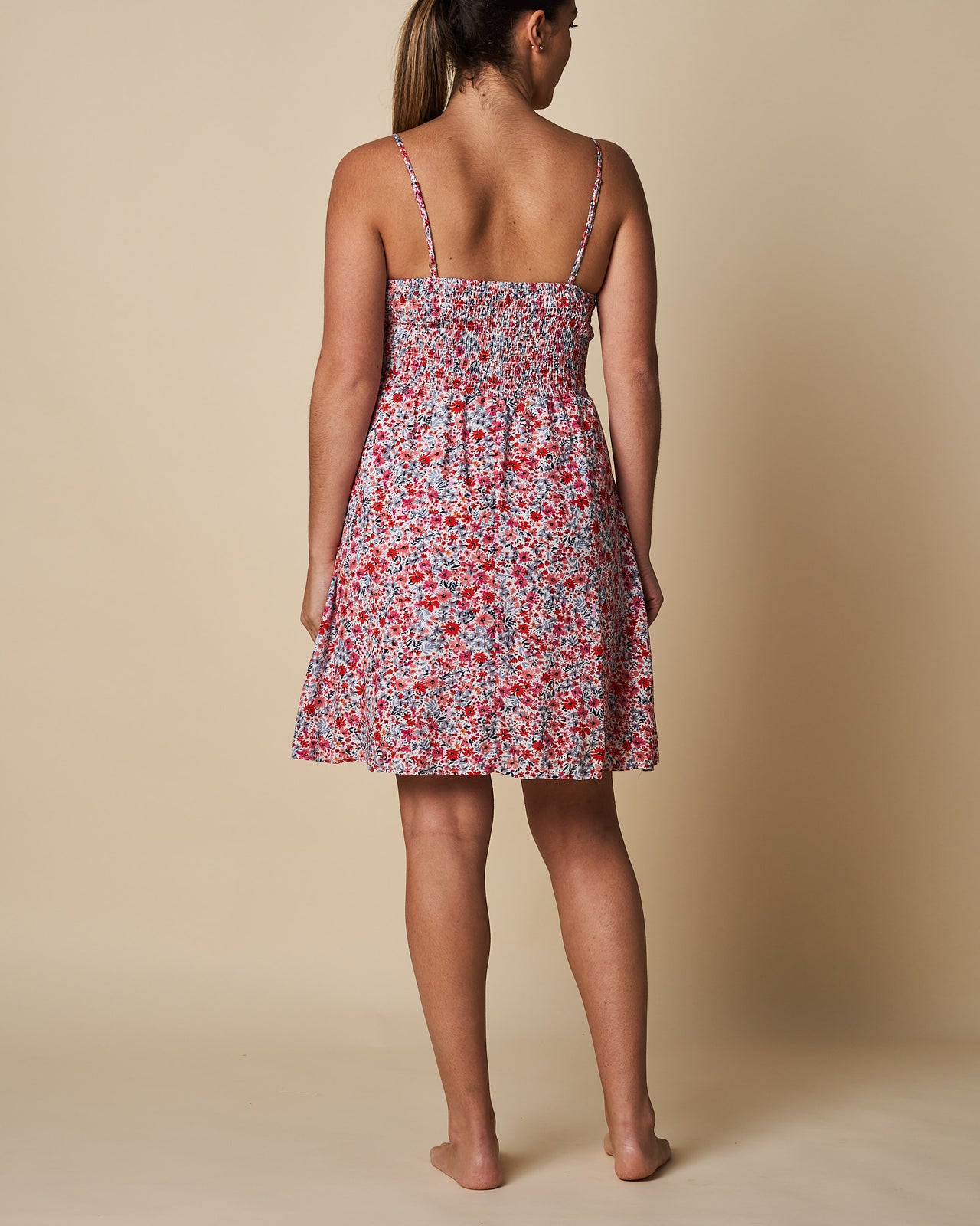 Shoestring Shirred Dress