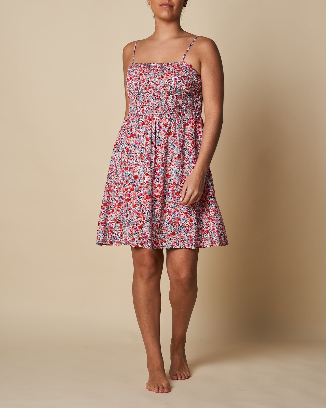 Shoestring Shirred Dress