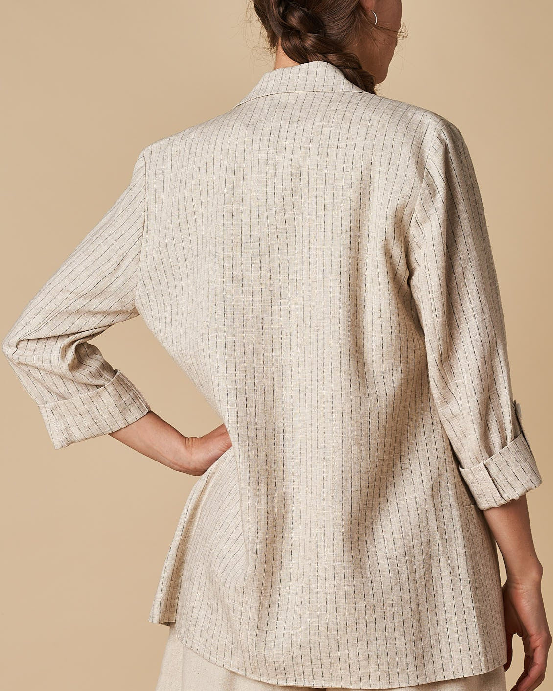 3/4 Sleeve Jacket - Natural Thin Stripe